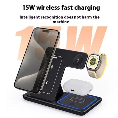 3 In 1 LED Fast Wireless Charger – Foldable Stand