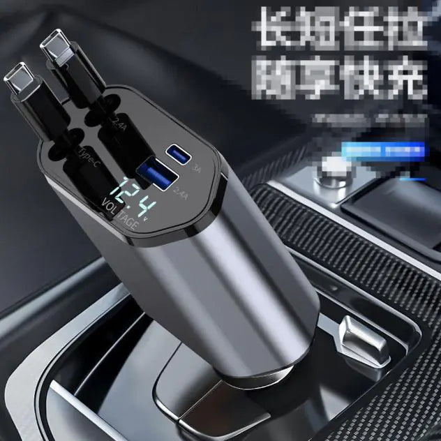 USB-C Retractable Car Charger - Fast 120W 4-in-1 Adapter