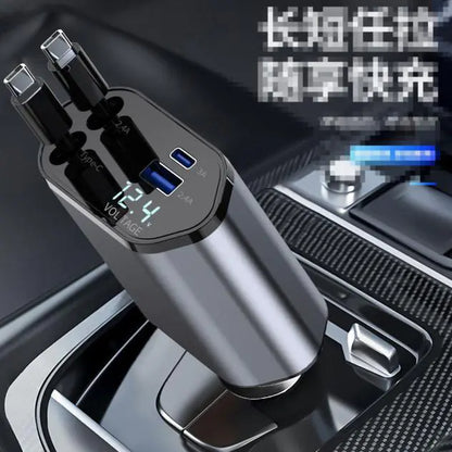 USB-C Retractable Car Charger - Fast 120W 4-in-1 Adapter