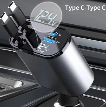 USB-C Retractable Car Charger - Fast 120W 4-in-1 Adapter